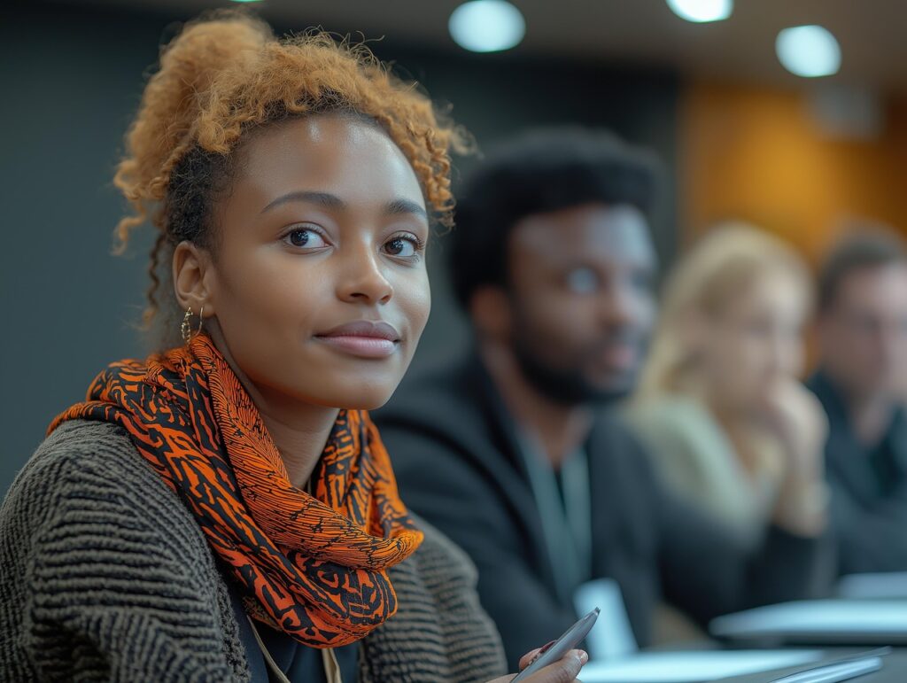 lack woman mentor looking into camra